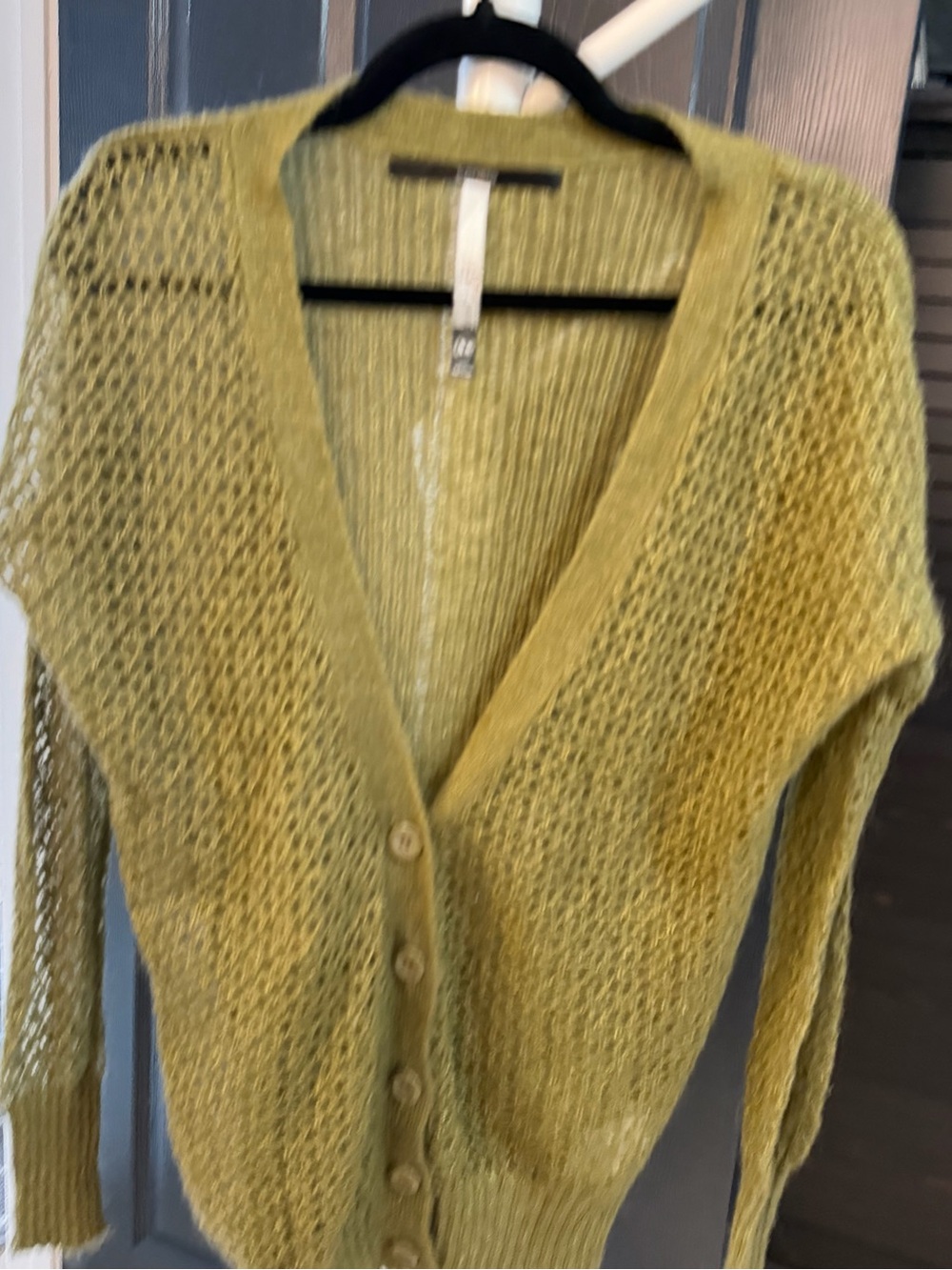 Kensie Olive Green Open-Weave V-Neck Button Cardigan
